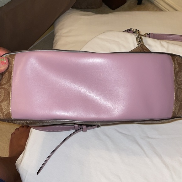Coach Zip Shoulder Bag Signature Canvas Leather Khaki Lavender - Picture 8 of 9